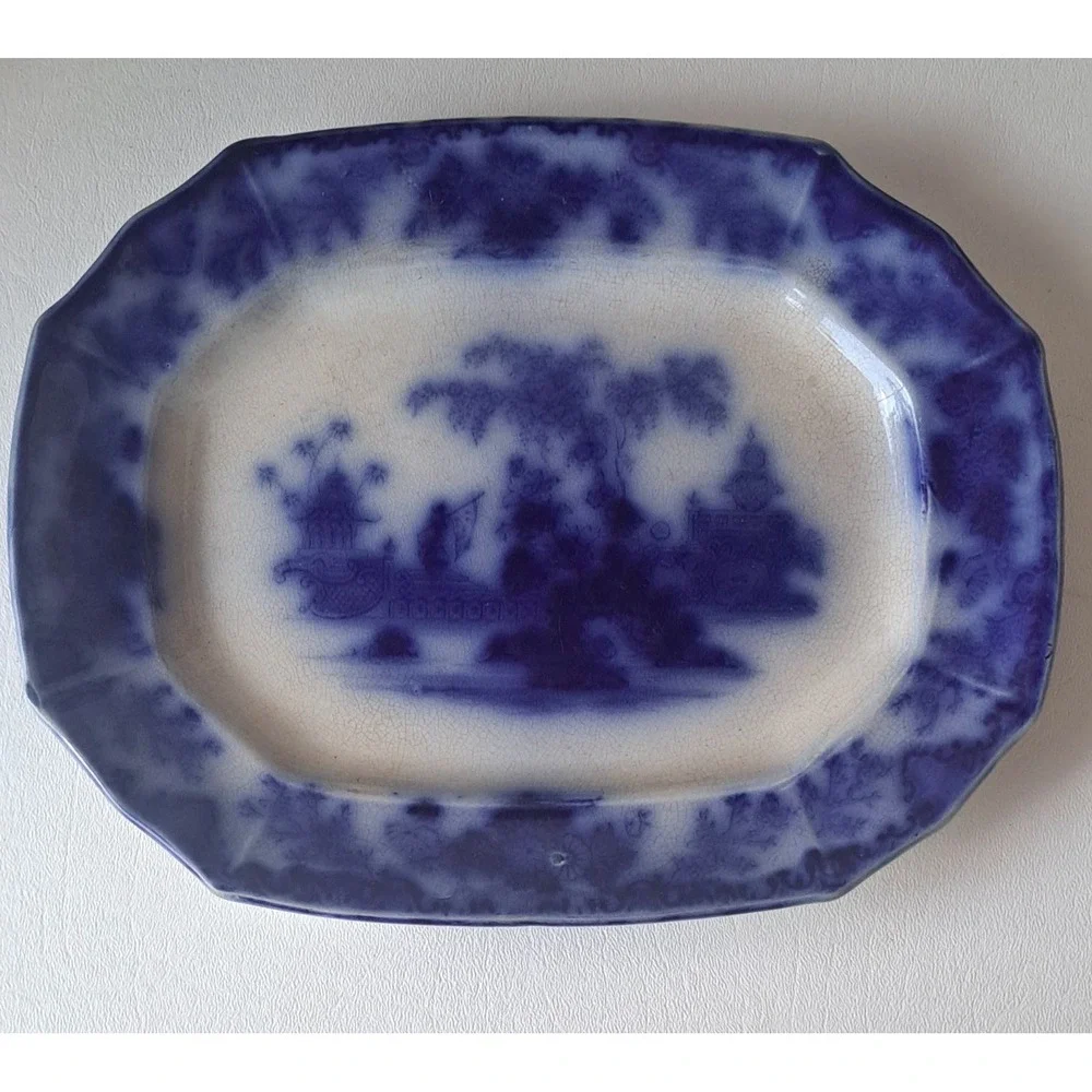 Antique Flow Blue Ironstone Platter "Scinde" by J & G Alcock Rare 10x8 - Picture 4 of 4